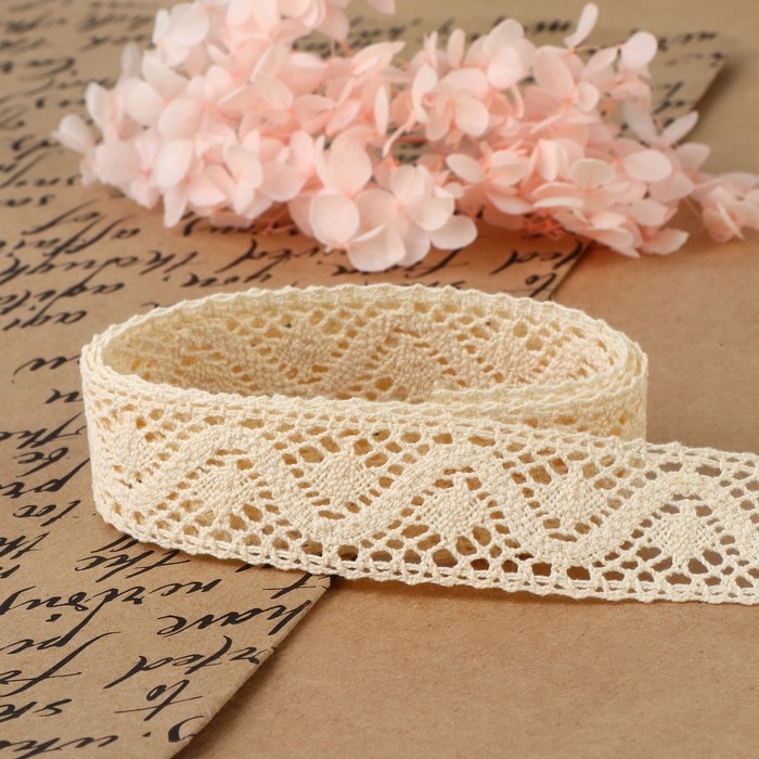 Кружево вязаное, 25 мм &times; 10 &plusmn; 1 м, цвет бежевый