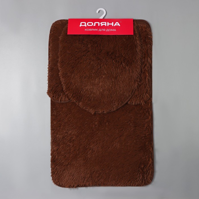 Набор ковриков для ванной и туалета Доляна &laquo;Пушистик&raquo;, 3 шт, 45&times;40, 40&times;50, 50&times;80 см, цвет коричневый