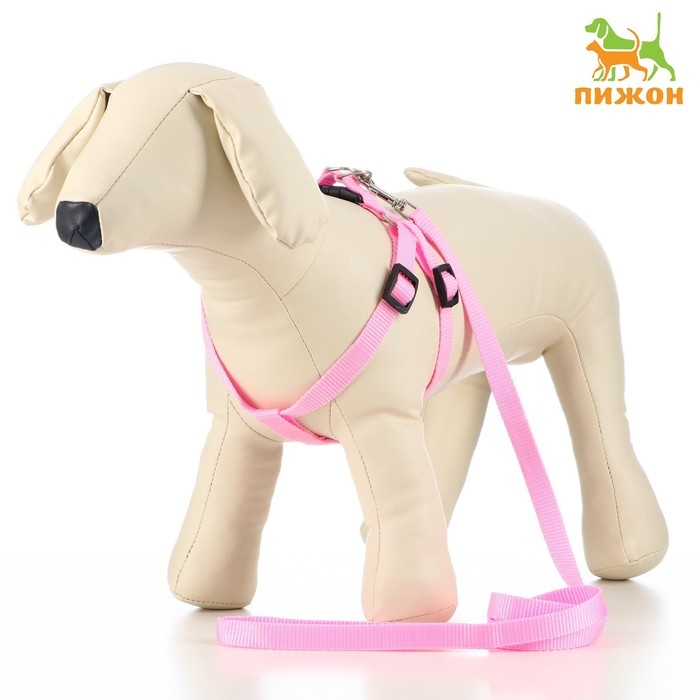 Комплект Комплект "Базис", поводок 120 х 1,5 см, шлейка 32-46 х 1,5 см, розовый