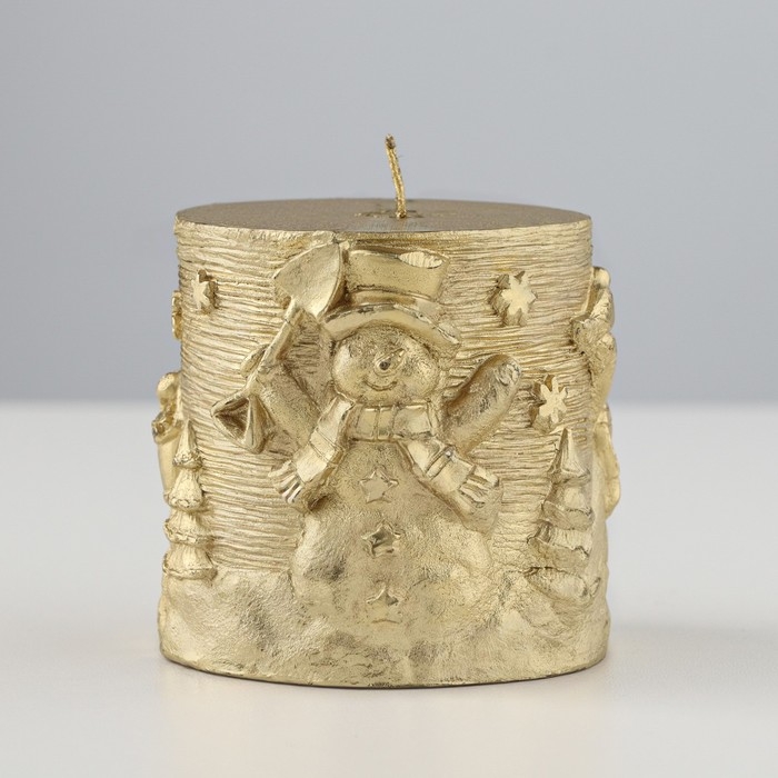 Свеча новогодняя Свеча новогодняя "Снеговики" 6,5х7, золотая