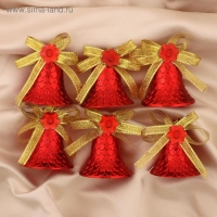 Украшение ёлочное "Колокольчики - шишки" (набор 6 шт) 4,5х4,5 см, красно-золотой