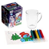 Кружка под раскраску витражными красками на новый год &laquo;Снеговичок&raquo;, новогодний набор для творчества