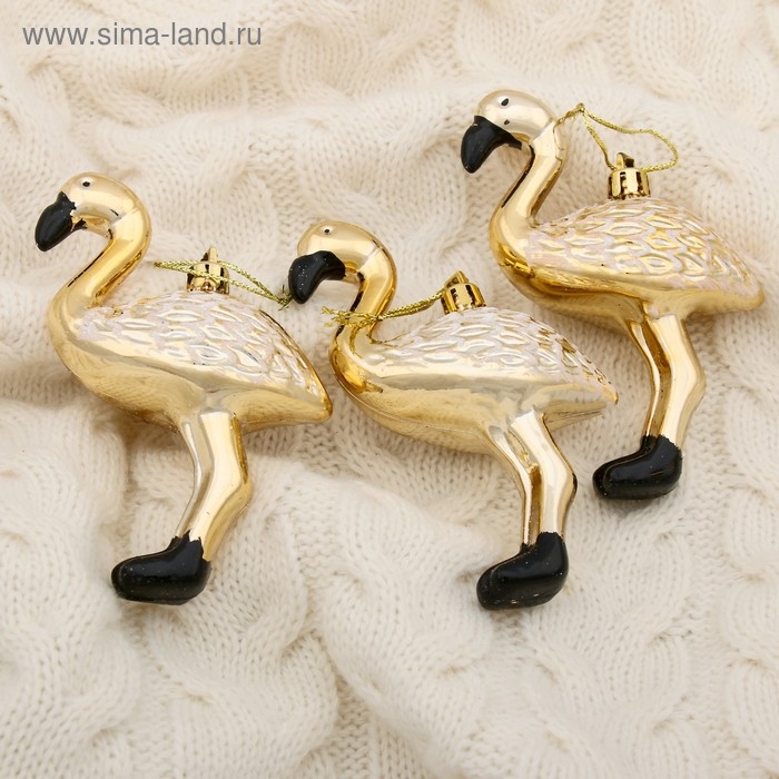 Украшение ёлочное Украшение ёлочное "Фламинго" (набор 3 шт) 11х6,5 см, золото