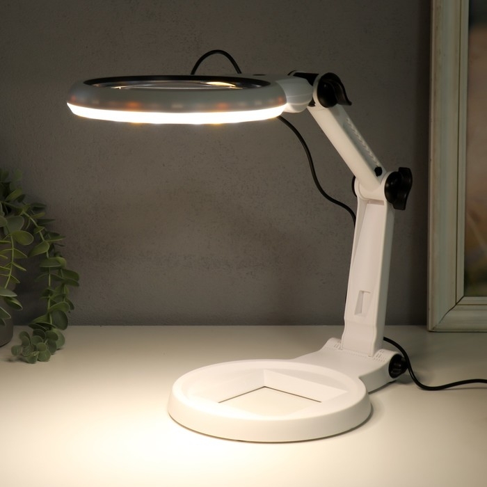 Лампа-лупа х4 х8 для творчества LEDx24 от 3AAA USB линзы d=2,95 и 12 см 5,5х19,7х40,5 см