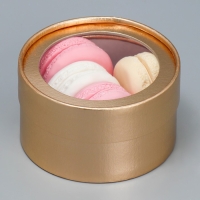 Коробка для макарун, кондитерская упаковка тубус с окном, &laquo;Золото&raquo;, 12 х 12 х 5 см