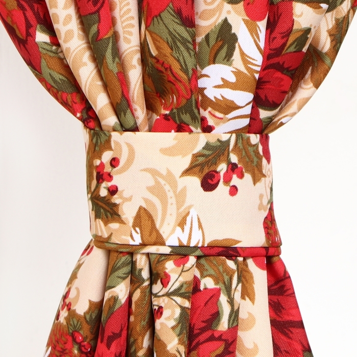 Комплект штор Доляна "Новогодние украшения" 145х180см-2шт. с подхватами, 100% п/э, 140гр/м2