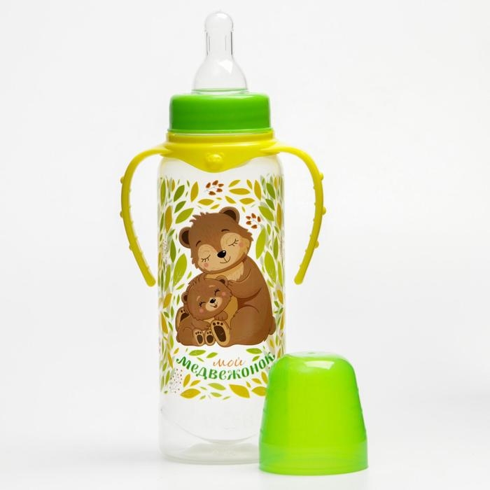 Бутылочка для кормления «Мишки: мамы и малыши», классическое горло, 250 мл., от 0 мес, цилиндр, с ручками Бутылочка для кормления «Мишки: мамы и малыши», классическое горло, 250 мл., от 0 мес, цилиндр, с ручками