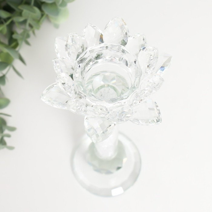 Подсвечник стекло на 1 свечу "Лотос на ножке с кристаллами" d-4 см 12х8х23 см