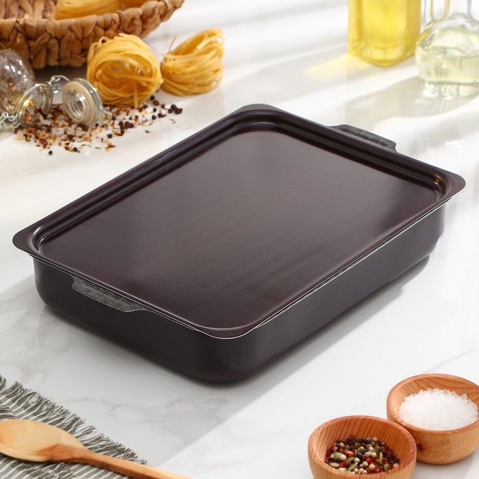 Противень &laquo;Хозяюшка&raquo;, 23&times;30 см, h= 6 см, металлическая крышка, антипригарное покрытие, цвет бордовый