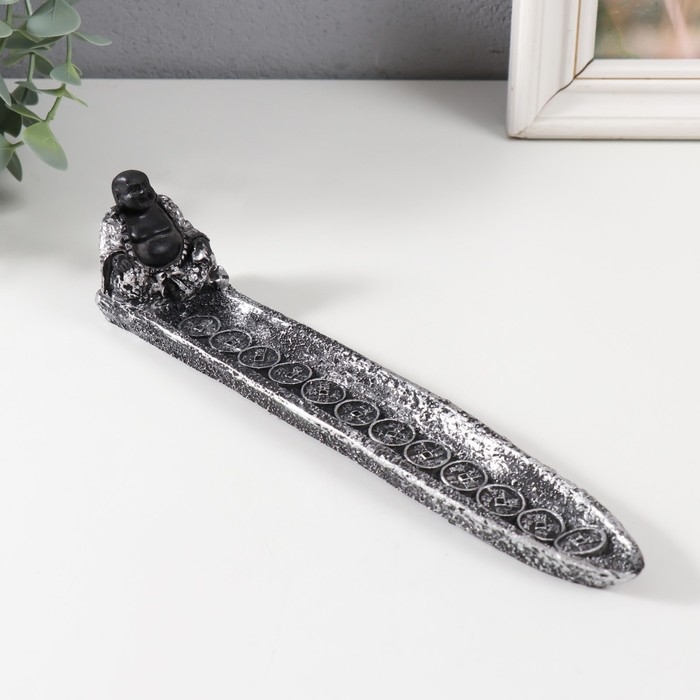 Подставка под благовония Подставка под благовония "Хотей в серебристом халате" серебро 22,5х4,5х5 см