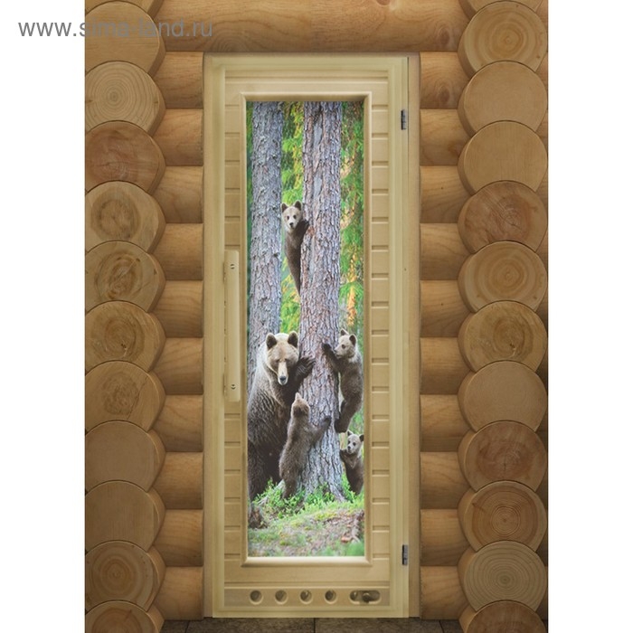 Дверь для бани со стеклом "Мишки. Элит", 190&times;80см, с вентиляцией, левое открывание