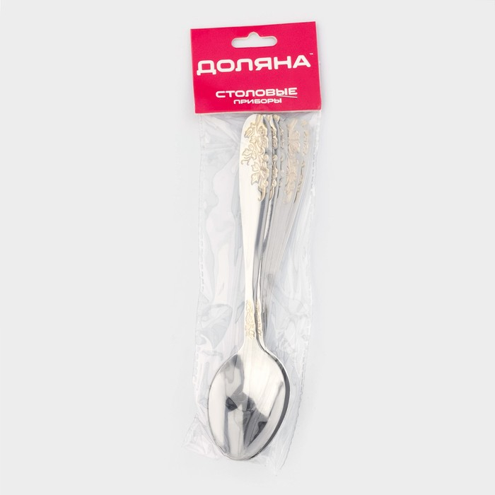 Ложки столовые из нержавеющей стали Доляна «Букет», длина 20,5 см, 6 шт, цвет серебряный Ложки столовые из нержавеющей стали Доляна «Букет», длина 20,5 см, 6 шт, цвет серебряный
