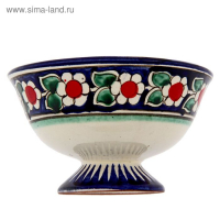 Конфетница Риштанская Керамика "Цветы", 12 см, синяя