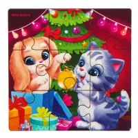 Дервянные пазлы на новый год «Зверята украшают ёлочку» Дервянные пазлы на новый год «Зверята украшают ёлочку»