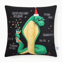 Новый год. Символ года. Змея. Чехол на подушку Этель &laquo;Классный праздник&raquo; 40х40 см, велюр