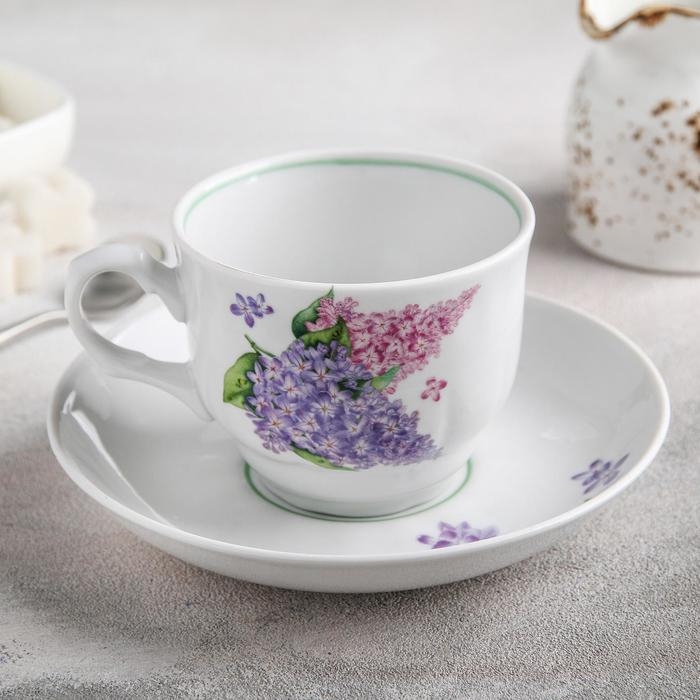 Чайная пара &laquo;Сирень&raquo;: чашка 250 мл, блюдце d=15 см