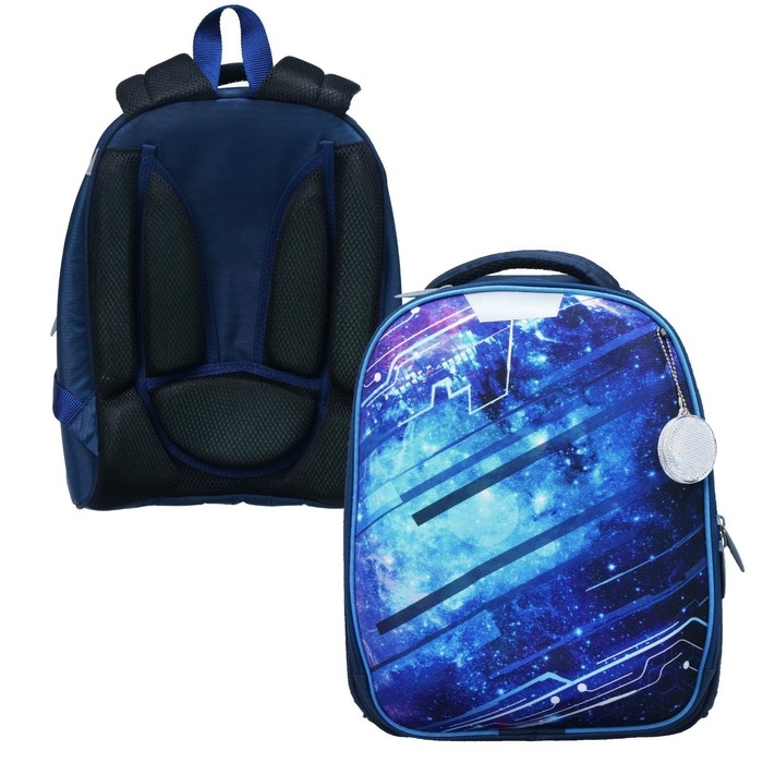 Рюкзак каркасный школьный, 37 х 28 х 19 см, Calligrata К "Крутой космос", синий