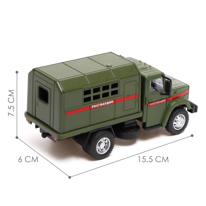 Грузовик металлический «ЗИЛ «Росгвардия», инерция, масштаб 1:43, подвижные детали кузова Грузовик металлический «ЗИЛ «Росгвардия», инерция, масштаб 1:43, подвижные детали кузова