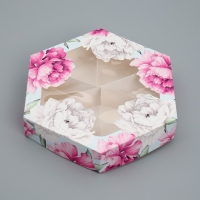 Коробка кондитерская, упаковка, &laquo;Пионы&raquo;, 23 х 23х 4 см
