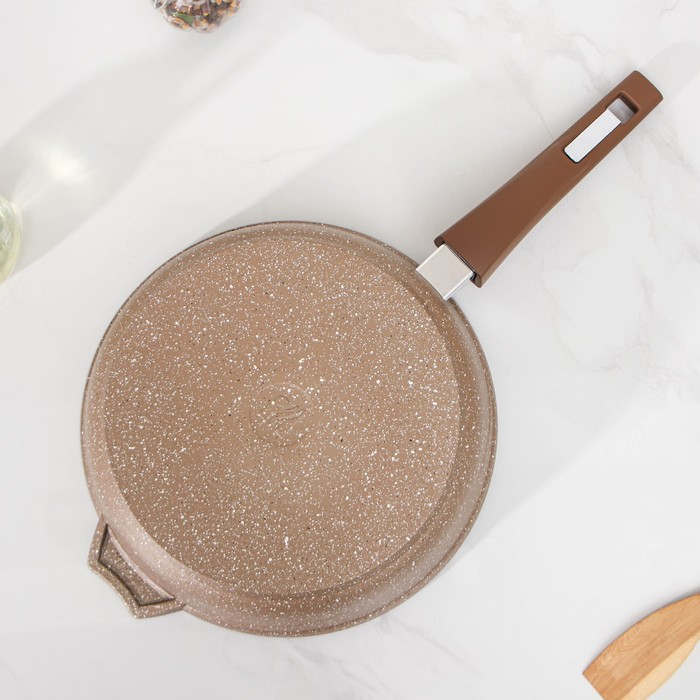 Сковорода &laquo;Гранит&raquo;, d=26 см, съёмная ручка, стеклянная крышка, антипригарное покрытие, цвет коричневый