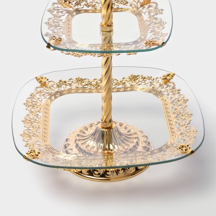 Этажерка - фруктовница квадратная &laquo;Расцвет&raquo;, 2 яруса, d=18/29 см, высота 49 см, стекло