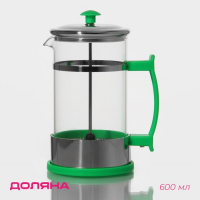 Чайник заварочный френч - пресс Доляна &laquo;Риц&raquo;, 600 мл, стекло, цвет зелёный