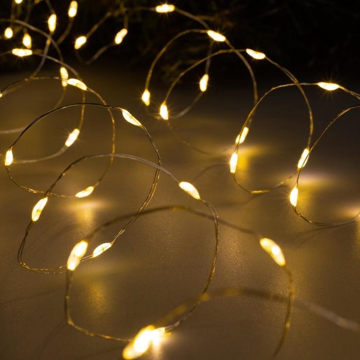 Гирлянда &laquo;Нить&raquo; 5 м роса, IP20, серебристая нить, 100 LED, 2 режима, батарейка AAх3 (не в комплекте), свечение тёплое белое
