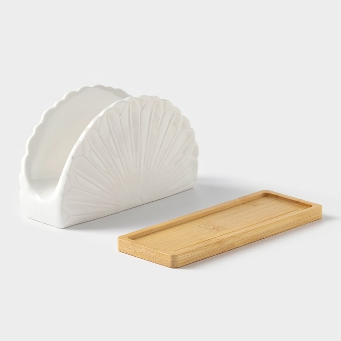 Салфетница фарфоровая на деревянной подставке BellaTenero &laquo;Тюльпан&raquo;, 15,5&times;9 см, цвет белый