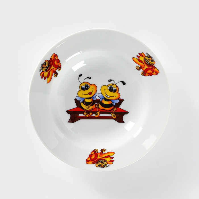 Тарелка глубокая фарфоровая &laquo;Пчёлы&raquo;, 250 мл, d=20 см, рисунок микс, цвет белый