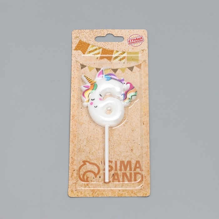 Свеча в торт Свеча в торт "Единорог", цифра "6", 6 см