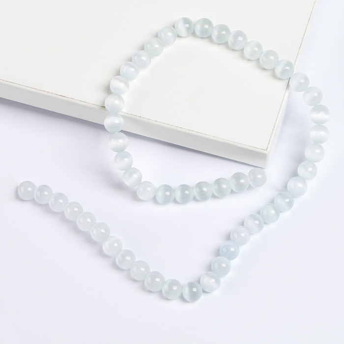 Бусины из натурального камня &laquo;Кошачий глаз&raquo; набор 50 шт., 1шт. &mdash; 8 мм, белый