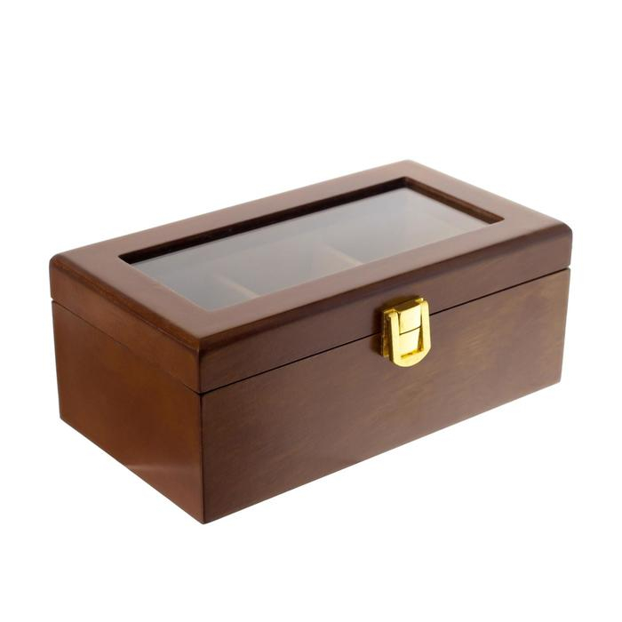 Шкатулка дерево 2 отделения под часы и бижутерию Шкатулка дерево 2 отделения под часы и бижутерию "Стиль" коричневая 10,5х7х19,2 см