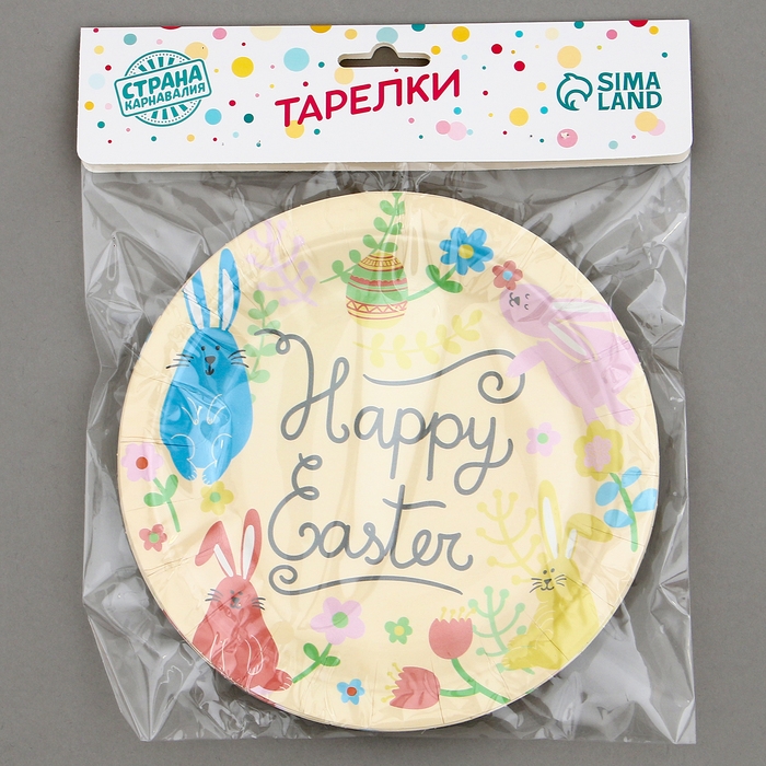 Тарелки бумажные &laquo;Светлой Пасхи&raquo; с кроликами, 6 шт