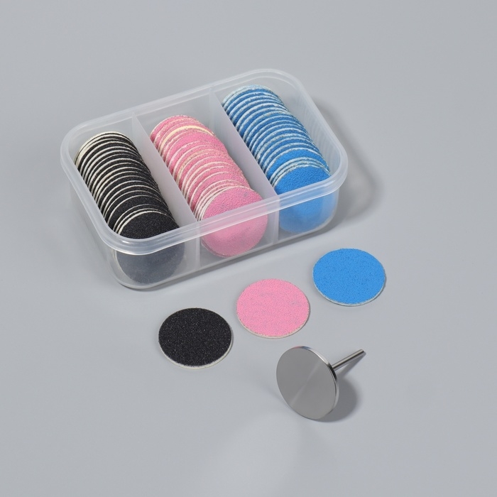 Набор для аппаратного педикюра, основа, диски 60 шт, d 25 мм, абразивность 80/120/180 Набор для аппаратного педикюра, основа, диски 60 шт, d 25 мм, абразивность 80/120/180