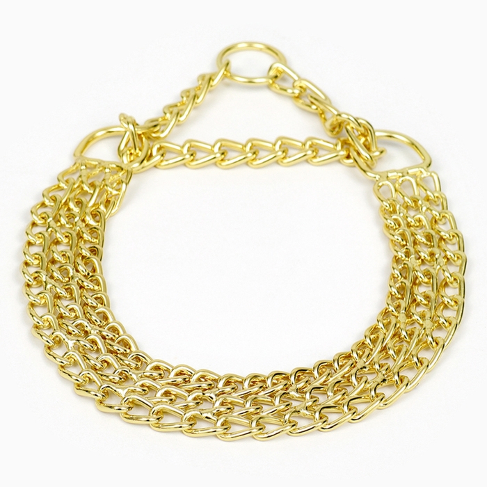 Ошейник - полуудавка металлический трехрядный, 40 см, толщина проволоки 2 мм, золотистый Ошейник - полуудавка металлический трехрядный, 40 см, толщина проволоки 2 мм, золотистый