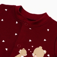 Комбинезон детский с закрытыми ножками "Мишка", цвет бордовый, рост 62