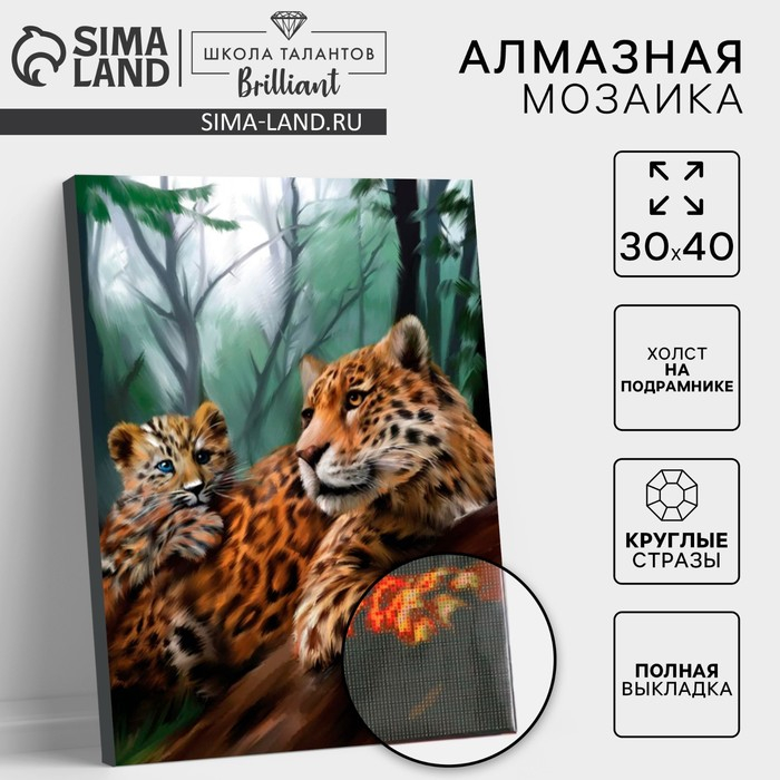 Алмазная мозаика с полным заполнением на подрамнике &laquo;Леопарды&raquo;, 30 x 40 см