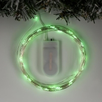 Гирлянда &laquo;Нить&raquo; 5 м роса, IP20, серебристая нить, 50 LED, батарейки CR2032х2 (в комплекте), свечение зелёное