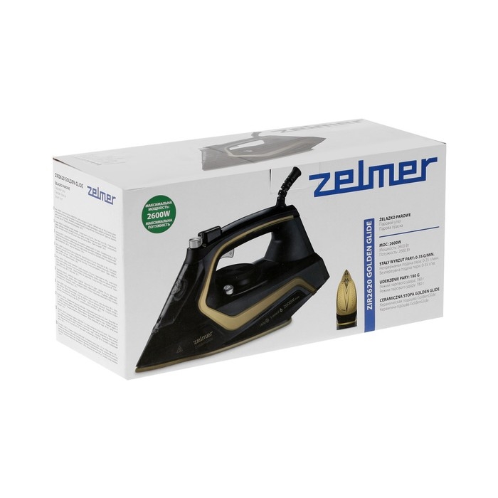 Утюг Zelmer ZIR2620 Golden Glide, 2600 Вт, керамика, 35 г/мин, 280 мл, чёрно-золотистый Утюг Zelmer ZIR2620 Golden Glide, 2600 Вт, керамика, 35 г/мин, 280 мл, чёрно-золотистый