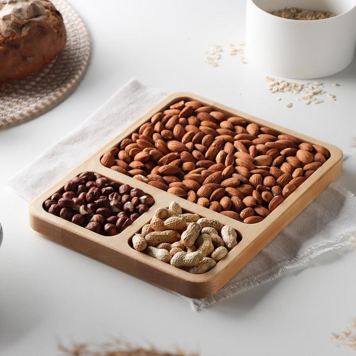 Менажница квадратная Доляна, 26&times;20,5&times;2 см, 3 секции, берёза