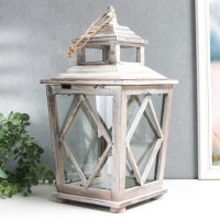 Подсвечник дерево на 1 свечу "Ромб на фонарике" коричневый состаренный 40х20х17 см Подсвечник дерево на 1 свечу "Ромб на фонарике" коричневый состаренный 40х20х17 см