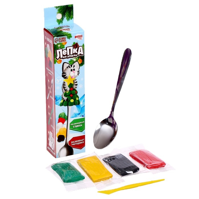 Лепка на ложке &laquo;Новый год! Котик на ёлке&raquo;, новогодний набор для творчества