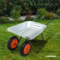 Тачка садовая, 2 пневмоколеса, груз/п 180 кг, объём 65 л, оцинкованный кузов 0,6 мм, Greengo