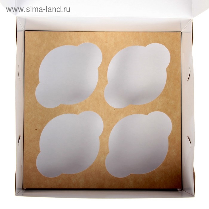 Кондитерская складная коробка для капкейков с окном на 4 шт, крафт 16 х 16 х 10 см Кондитерская складная коробка для капкейков с окном на 4 шт, крафт 16 х 16 х 10 см