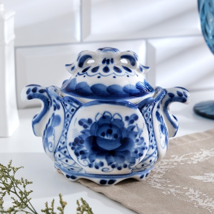 Сахарница &laquo;Бутон&raquo;, 10х15х11 см, авт. Сидоров, гжель