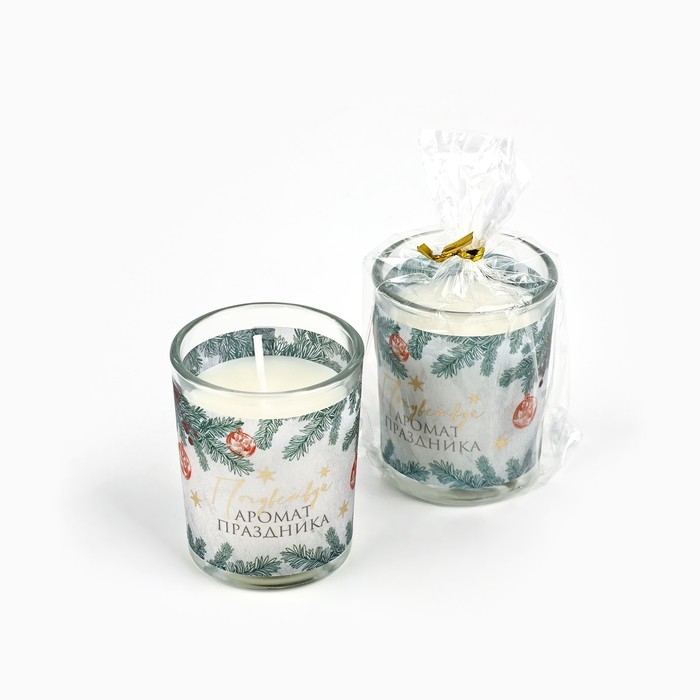 Свеча с калькой новогодняя &laquo;Аромат праздника&raquo; на Новый год на Новый год, аромат еловые ветки,5х6х5 см