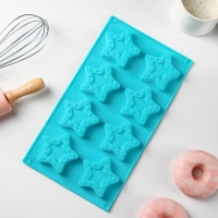 Форма для выпечки Доляна &laquo;Звёздочки&raquo;, силикон, 8 ячеек, 29&times;16&times;2 см, ячейка 6,3&times;6 см, глубина 1,7 см, цвет голубой