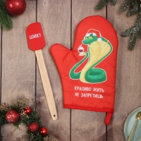 Набор подарочный Доляна "Жить красиво": варежка-прихватка, лопатка силикон Набор подарочный Доляна "Жить красиво": варежка-прихватка, лопатка силикон