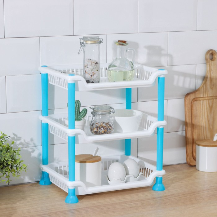 Этажерка настольная 3-х ярусная &laquo;Контраст&raquo;, 21,5&times;28,5 см, цвет голубой