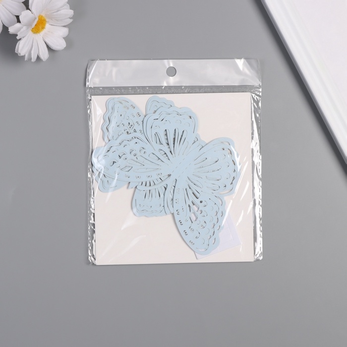 Наклейка бумага "Бабочки с узорами" матовый голубой набор 12 шт 12 см, 10 см, 8 см